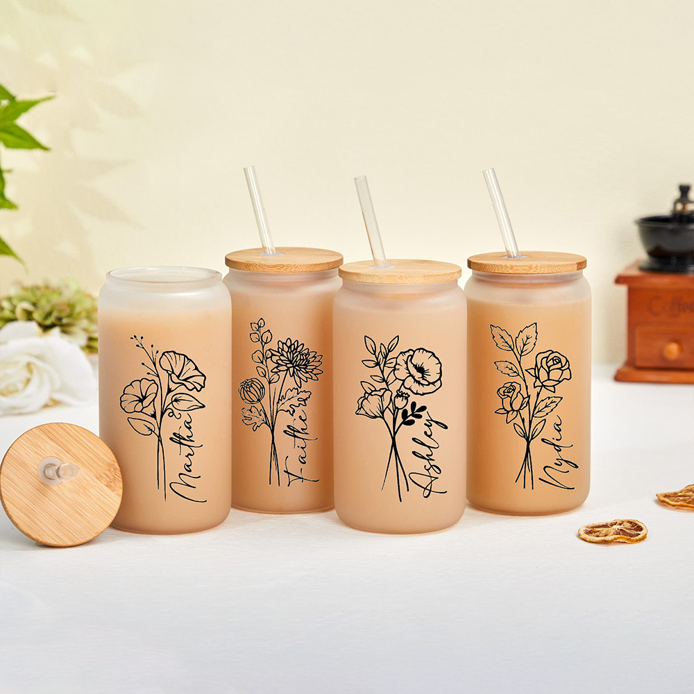 Gelas Kaca dengan Motif Bunga  - Coffee Tea Name ulasan dan harga