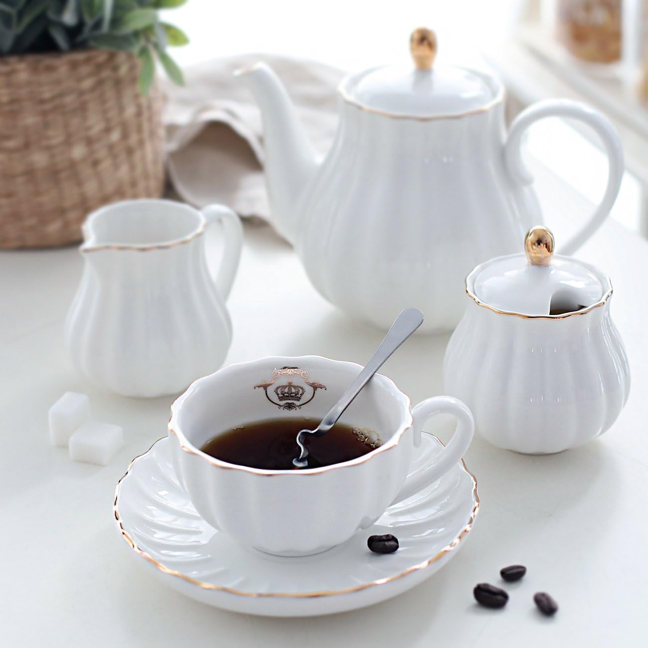 Set Peralatan Minum Teh Porsel - Coffee Tea And Sugar Set ulasan dan harga